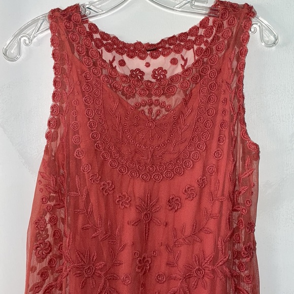 Free People coral lace dress. Lacy and lined. Summer date night. Small - Picture 1 of 6